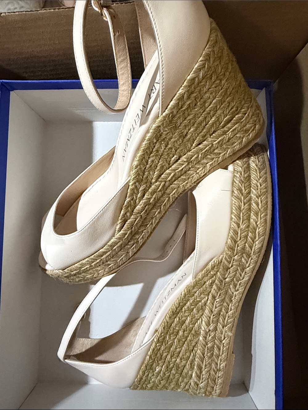 Stuart Weitzman Cream Espadrille Leather Wedge Slingback - Picture 5 of 5